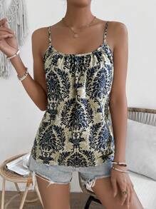 SHEIN VCAY 女士全印花圓領優雅背心 - 彩色 - 查看 6