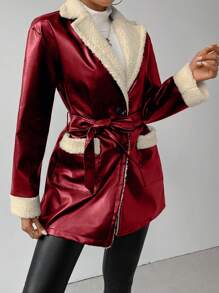 Chiquease Women's Button Front Collar With Lined Fleece Jacket - Burgundy - View 5
