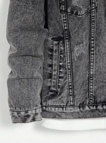 Manfinity Homme Men's Distressed Long Sleeve Denim Jacket , Dark Cotton Plain Black Party Grunge Rapper Going Out Vacation National Park Urban Gym, For Fall