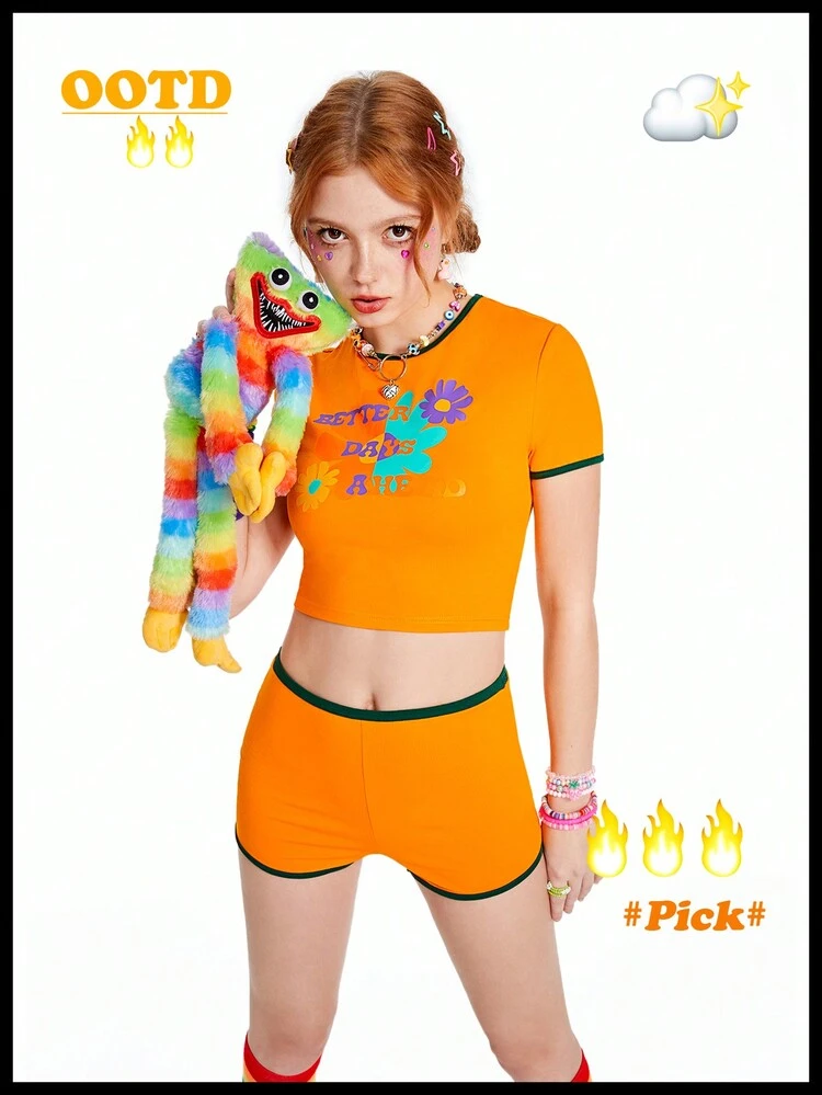 Dopamine Orange Tights Set Track Two-Piece Outfit