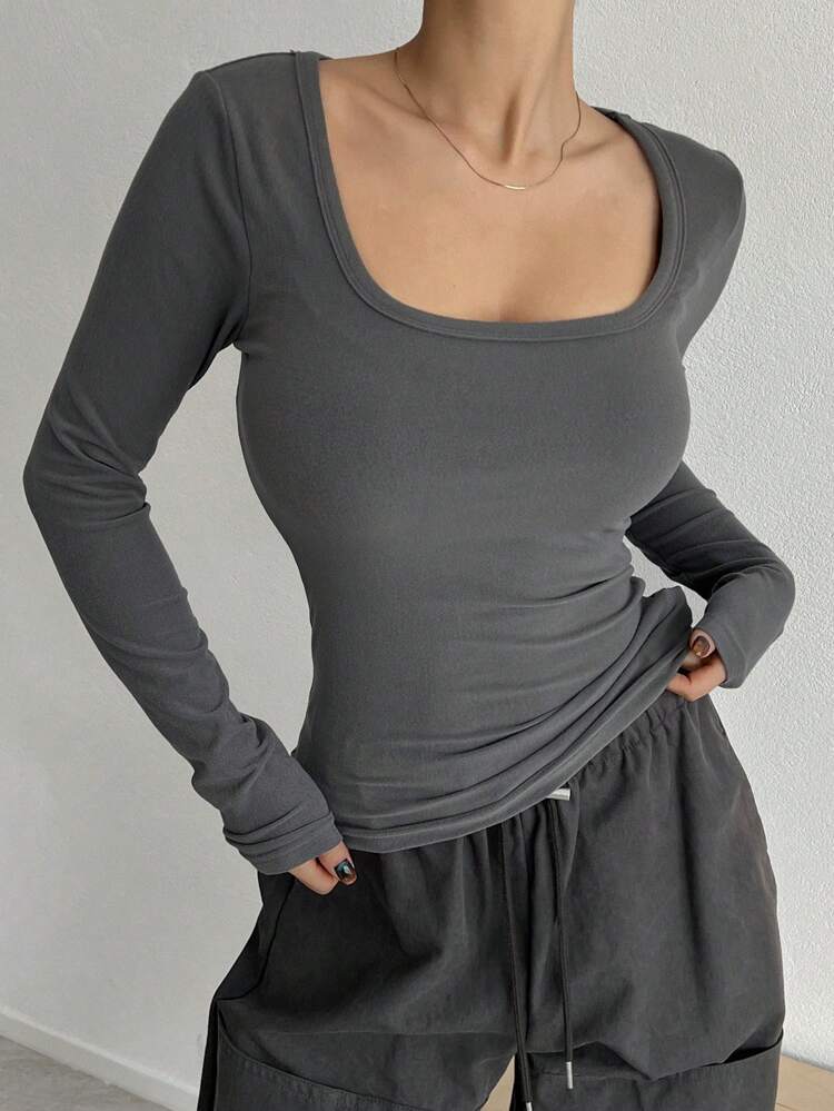 Women's Square Neck Long Sleeve T-Shirt,Back To School Clothes