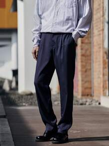 Manfinity Mode Pantalones Casuales De Vestir Para Hombre En Color Sólido - Azul Marino - Ver 3