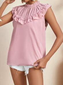 Breezaya 女性荷葉邊立領襯衫 - 藕粉色 - 查看 5