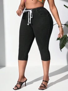 SHEIN VCAY Plus Size Women's Skinny High Waist Capri Jeans