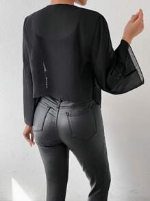 Calvaya Solid Color Bell Sleeve Jacket Fall Winter Cloth For Women - Black - View 2