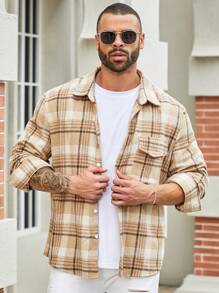 Manfinity Homme Men'S Plus Size Grid Pattern Long Sleeve Shacket - Multicolor - View 6