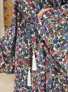 Seusyu 女士花卉印花波浪袖阿拉伯風格連衣裙 - 彩色 - 查看 4