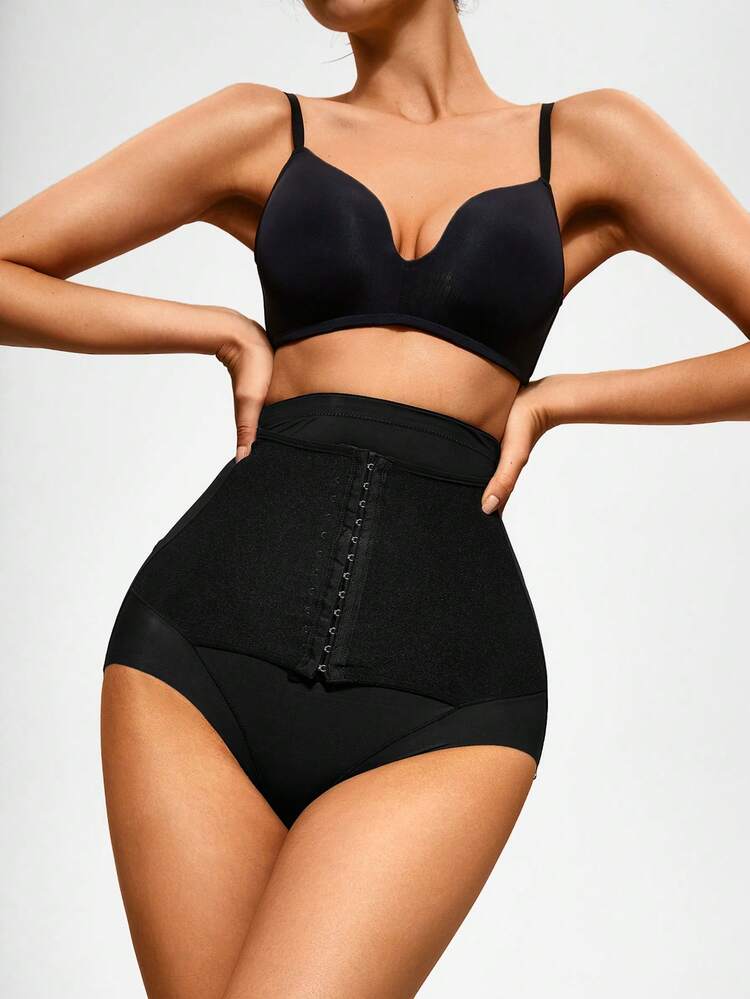 Women's Solid Color High Waist Shapewear Shorts With Hook And Eye Closure