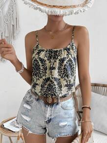 SHEIN VCAY 女士全印花圓領優雅背心 - 彩色 - 查看 4