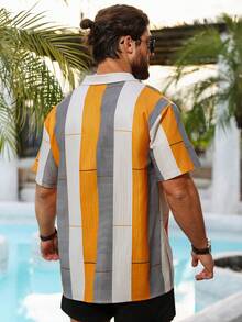 Manfinity Homme 男士對比色鈕扣襯衫,大尺寸 - 彩色 - 查看 2