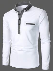 Manfinity Homme Men Button Front Polo Shirt - White - View 1