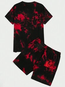 Manfinity RebelGame 男士水洗織帶短袖t-shirt和抽繩腰短褲2件套裝 - 彩色 - 查看 2