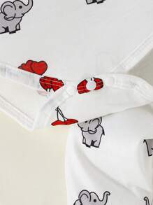 SHEIN 情人节男婴连体衣，饰有心形、气球、大象图案和帽子，三件套