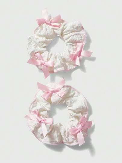ROMWE Kawaii 2pcs/Set Bowknot Hair Ties Cute Valentines Ponytail Holders Hair Elastics Hair Rubber Bands Scrunchies Hair Rope Elastic Hair Tie