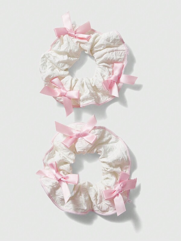 ROMWE Kawaii 2pcs/Set Bowknot Hair Ties Cute Valentines Ponytail Holders Hair Elastics Hair Rubber Bands Scrunchies Hair Rope Elastic Hair Tie