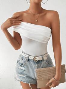 Hotletica Camiseta Sin Mangas De Un Hombro Ajustada Al Cuerpo - Blanco - Ver 4