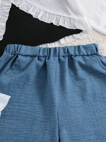 Teen Girls' Solid Color Casual Two-Piece Set - Blue - View 4