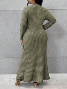 Celure 大尺碼長袖交叉前面呈不對稱下擺連衣裙