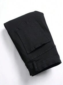 Manfinity LEGND Men's Fashionable Letter Embroidered Jeans, Emo Style, Grunge - Black - View 7