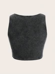 ROMWE PUNK 女士复古不对称下摆背心 - 灰色 - 查看 2