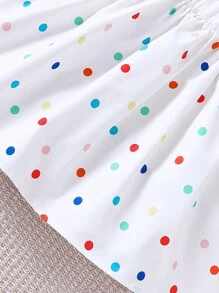 SHEIN 小女孩可爱彩色波尔卡圆点和彩虹印花休闲连衣裙小女孩彩虹裙宝宝彩虹裙 - 彩色 - 查看 5