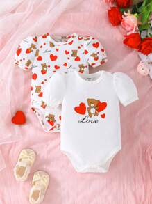 嬰兒女童春夏心形印花短袖連體衣 - 彩色 - 查看 1