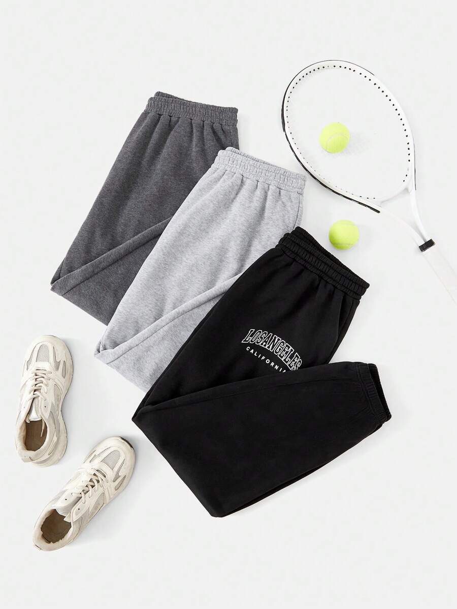 Flirla Hơn 3pcs Đồ họa Chữ cái Eo đàn hồi Quần thể thao - Nhiều màu - Xem 1