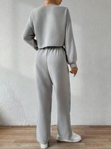 SHEIN Frenchy 女士純色兩件套裝 - 灰色 - 查看 2