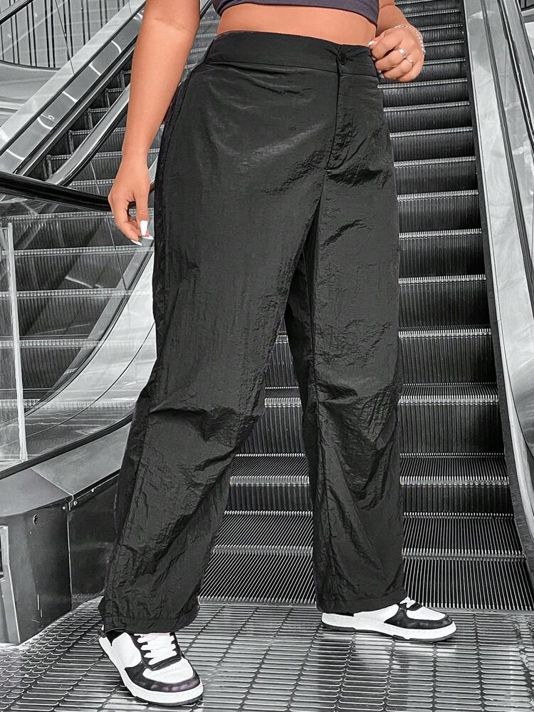 Plus Size Fashionable Casual Solid Color Drawstring Pants