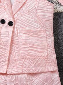 SHEIN 3 Unids/set Sombrero Magnífico Para Chicas Jóvenes, Chaqueta De Dos Bolsillos, Chaleco Y Pantalones Cortos Trajes De Verano