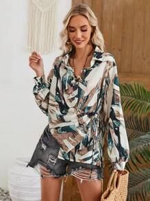 Camisa Estampada Aleatoria Para Mujer - Multicolor - Ver 3