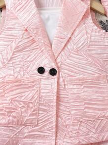 SHEIN 3 Unids/set Sombrero Magnífico Para Chicas Jóvenes, Chaqueta De Dos Bolsillos, Chaleco Y Pantalones Cortos Trajes De Verano