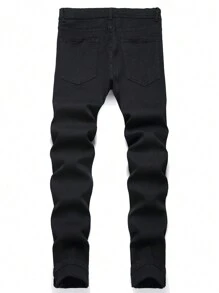 Manfinity LEGND Men's Fashionable Letter Embroidered Jeans, Emo Style, Grunge - Black - View 2