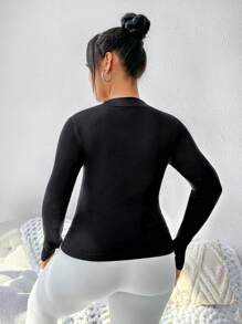 SHEIN Rhythm Era Chaqueta Deportiva Ajustada De Talla Grande Con Cierre De Cremallera - Negro - Ver 2