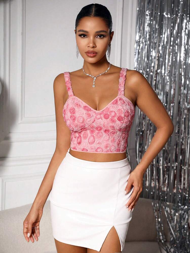 Women's 3d Flower Design Decorated Camisole Tank Top