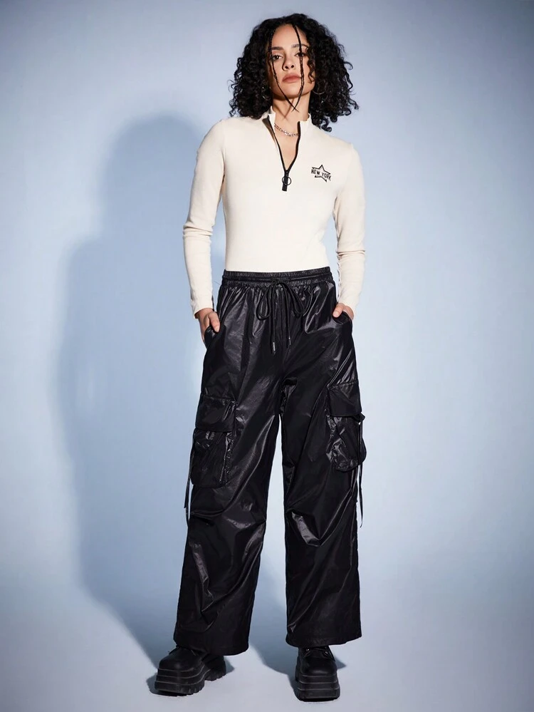 Women's Fashionable Solid Color Drawstring Pants With Pocket Design