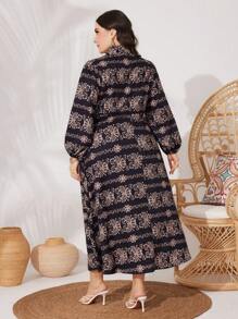 Modelyn Vestido De Manga Larga Con Estampado Al Azar En Talla Grande - Negro - Ver 3