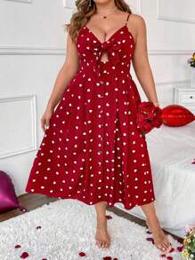 Flirla Váy yếm in hình trái tim Boho cỡ lớn dành cho nữ, mùa hè - Đỏ - Xem 3