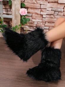 Women Minimalist Warm Snow Boots, Fashion Black Snow Boots