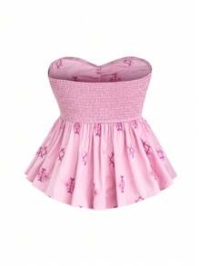 Flirla Plus Size Women's Embroidered Strapless Cute Top - Pink - View 2