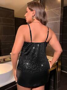 SHEIN Allurite Quý cô Thời trang Lấp lánh Kích thước lớn Áo ba lỗ Áo - màu đen - Xem 2