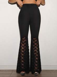 EgrlEra Pantalones acampanados con encaje en contraste Y2K para mujer - Negro - Ver 5