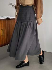 FRIFUL Women's Gray High Waist Textured Ruffle Edge Hem Skirt - Dark Grey - View 5