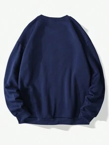 Manfinity Hypemode 男士字母印花圓領運動衫 - 藍色 - 查看 2