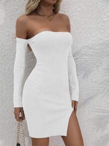 Flirla Women's Off Shoulder Sweater Dress - White - View 6