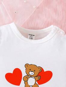 嬰兒女童春夏心形印花短袖連體衣 - 彩色 - 查看 6