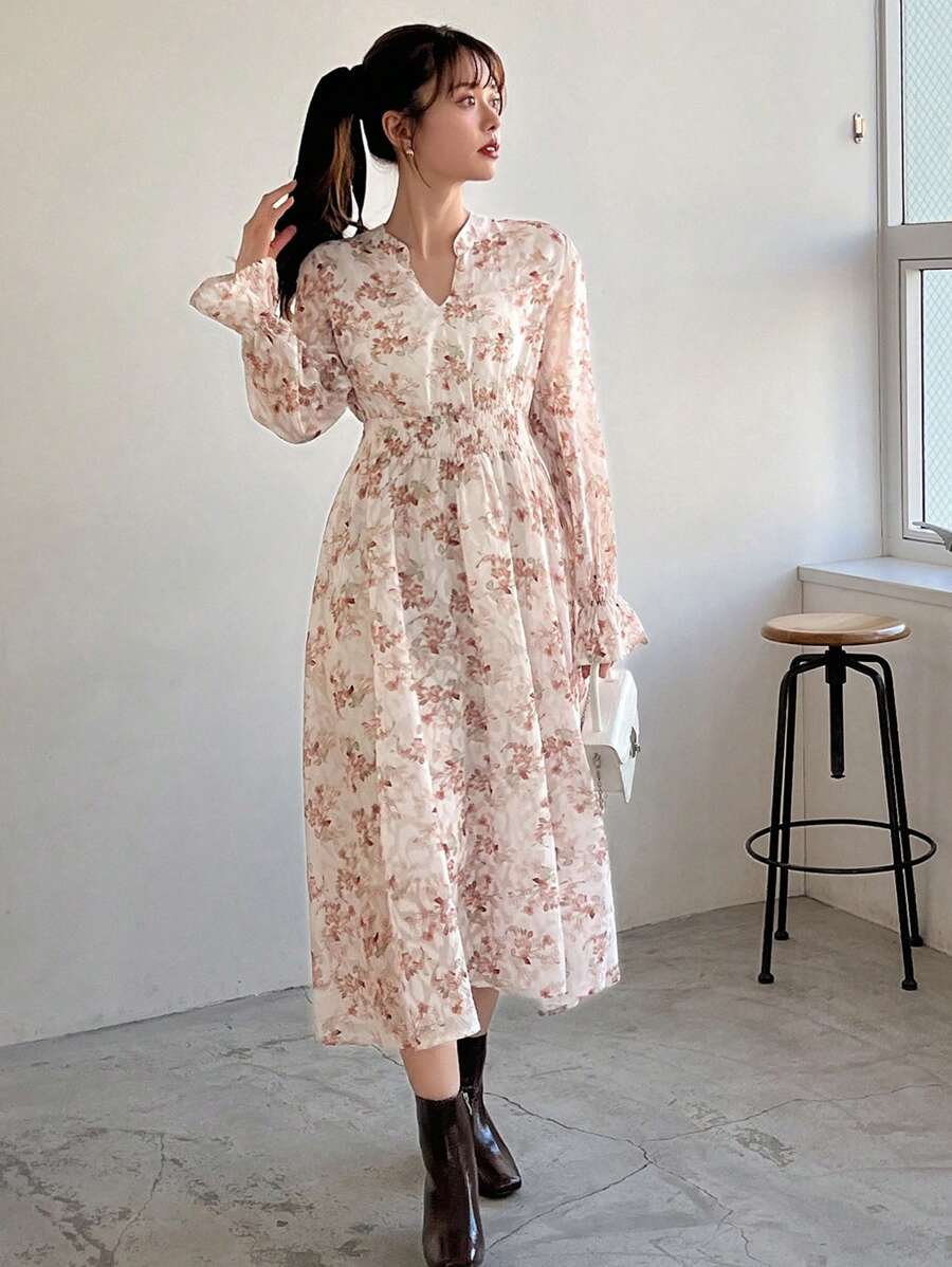 FRIFUL Đầm dài tay xòe in hoa dành cho nữ, trang phục đi nghỉ mát. - Nhiều màu - Xem 1