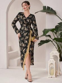 Modelyn Women's Floral Printed Fringed Hem Dress Long Evening Dresses Fall Cloth For Women - Multicolor - View 3