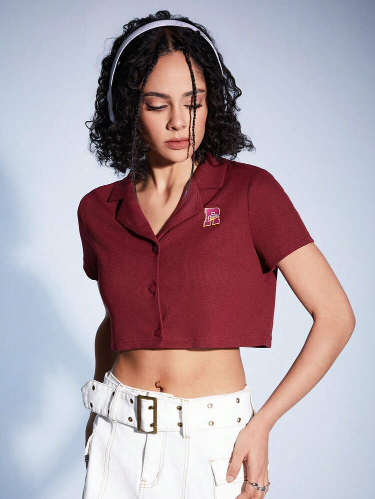 Women's Crop Top With Upward Button Design