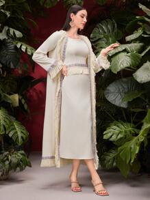 Al Najma Women'S Beige Lace And Fringe Two Pieces Set 2 Pieces Set - Apricot - View 4